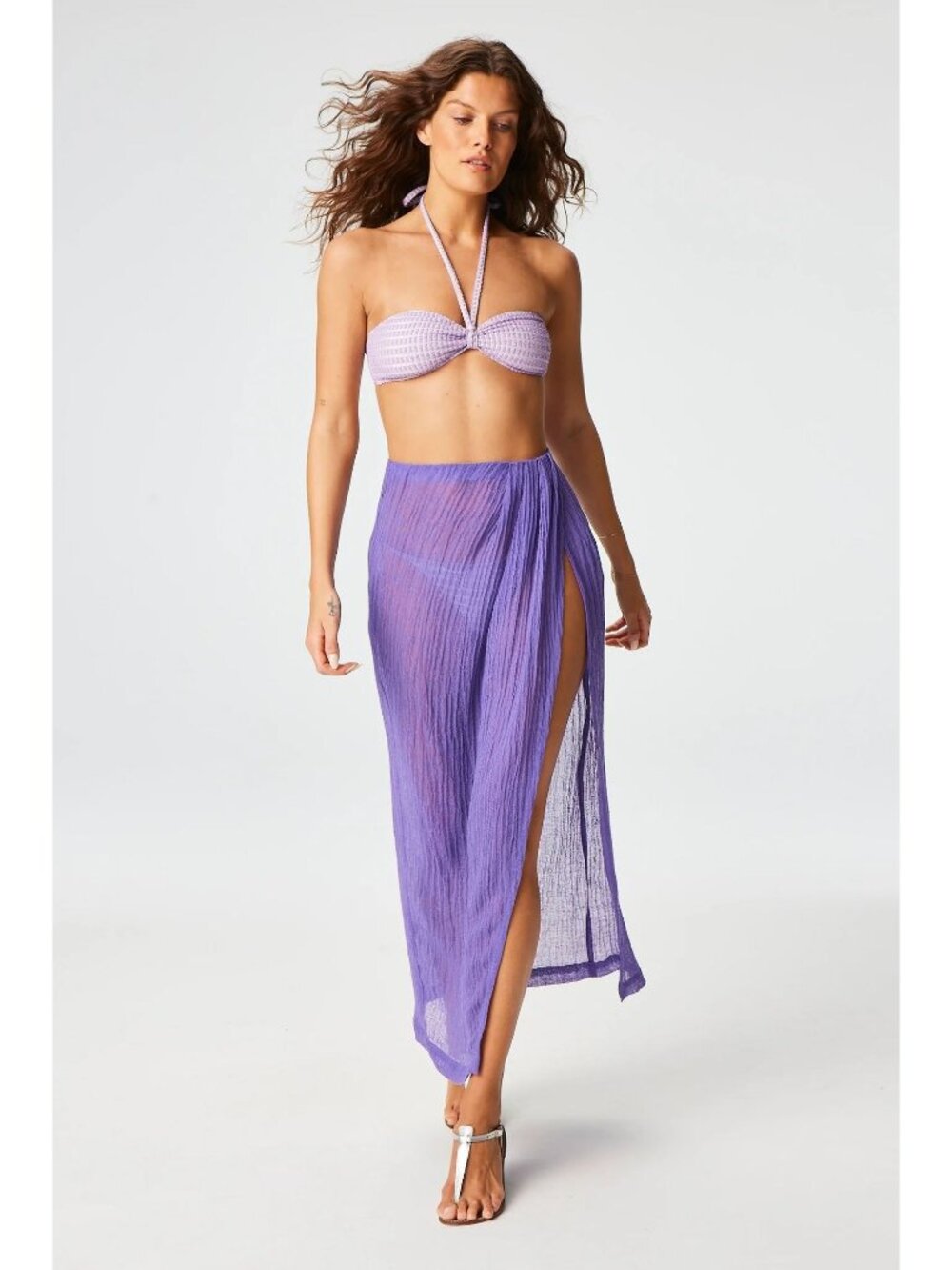 LISA MARIE FERNANDEZ Pleated Crinkled Gauze Sarong Skirt Lavender Size 2 NWT